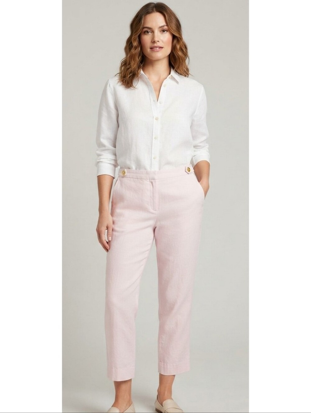 Banana Republic Factory Avery  Linen Blend Tailored Ankle Pants Light Pink 10P